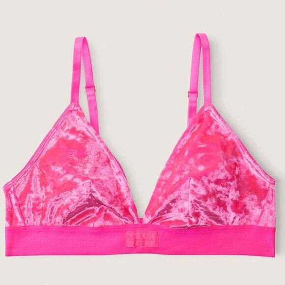 Victoria's Secret PINK VELVET TRIANGLE BRALETTE Atomic Pink - Picture 1 of 6